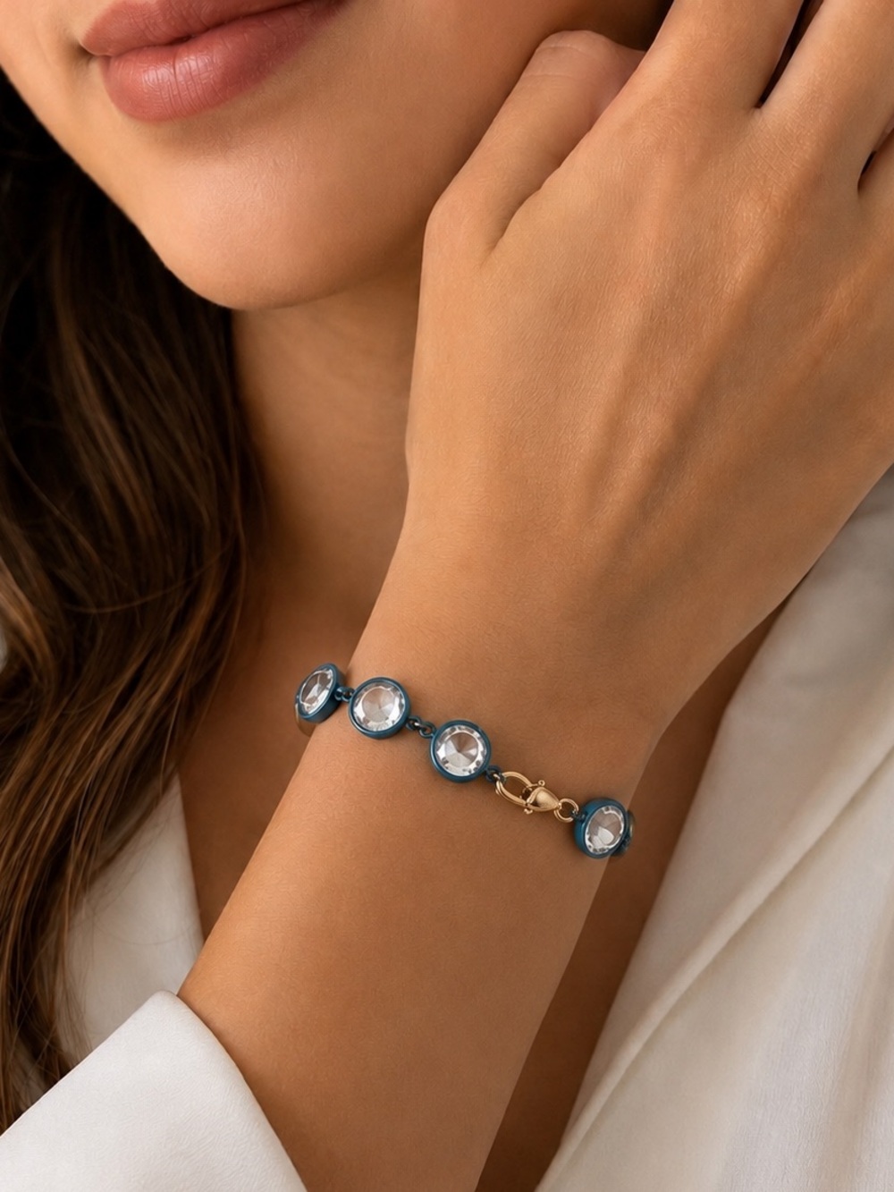 Roxanne Assoulin Teal Blue Crystal Link Bracelet. NEW